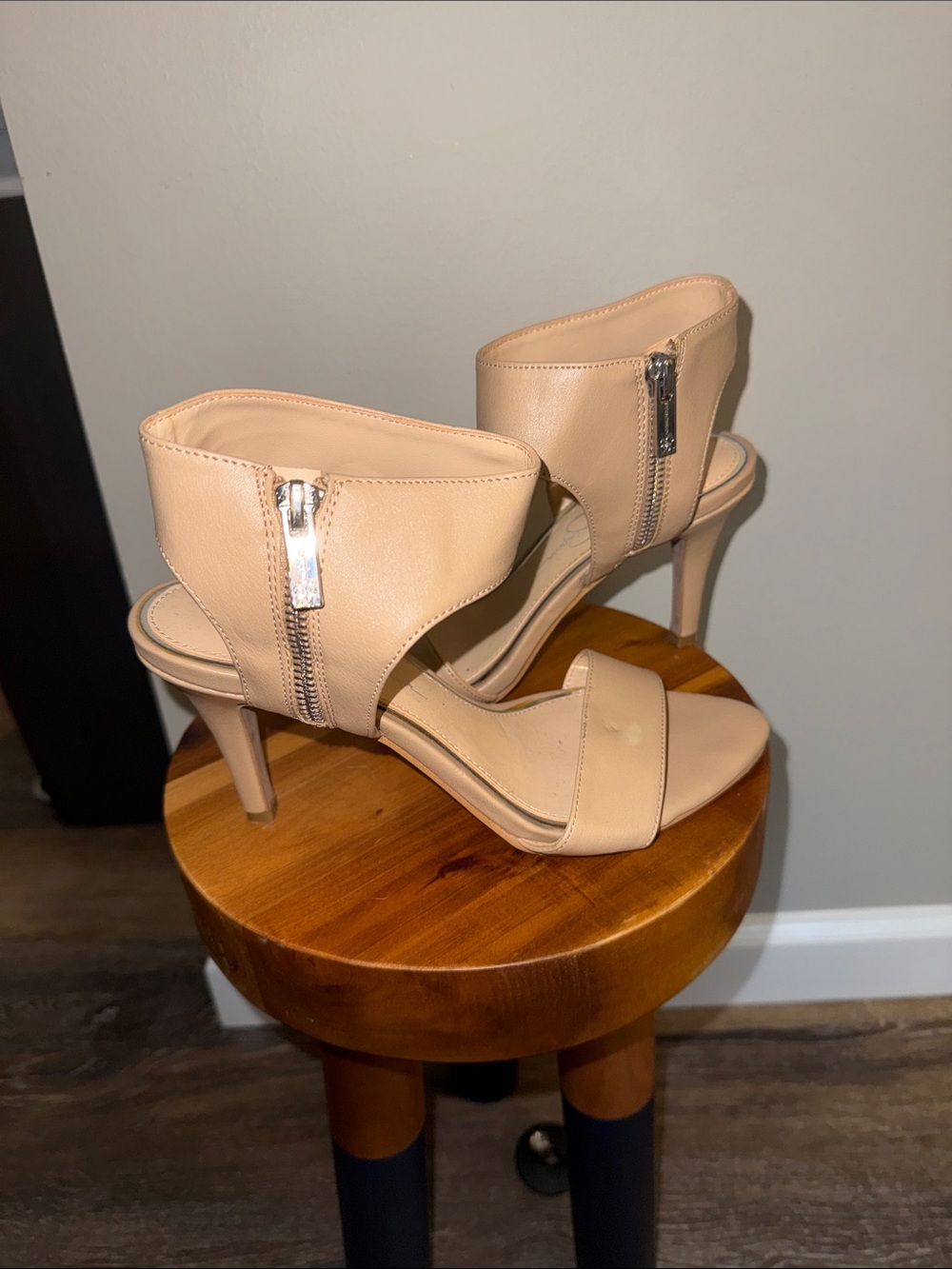 Jessica Simpson Beige Zip Ankle Strap Stiletto Heels